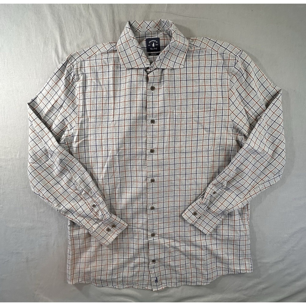 Johnnie O Gray Plaid Long Sleeve Button Front Shirt Men's Large